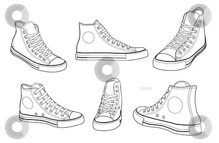 four different kinds of shoes in black and white