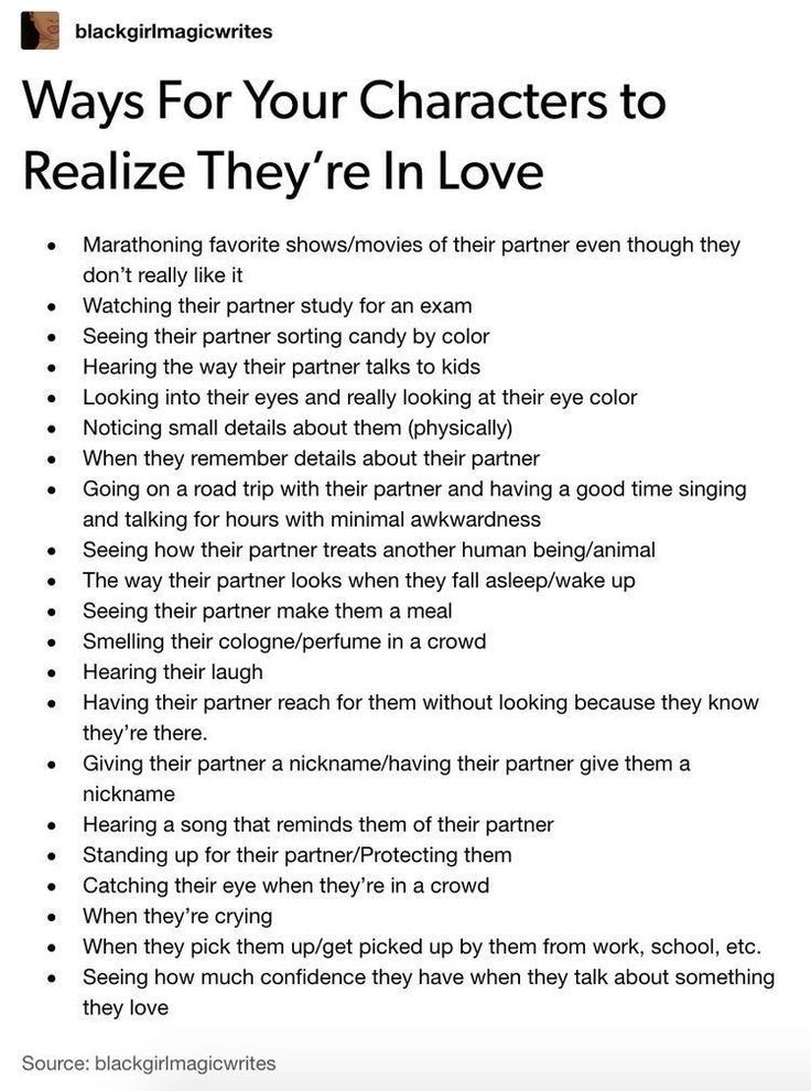 a poster with the words, ways for your characters to reallyize they're in love