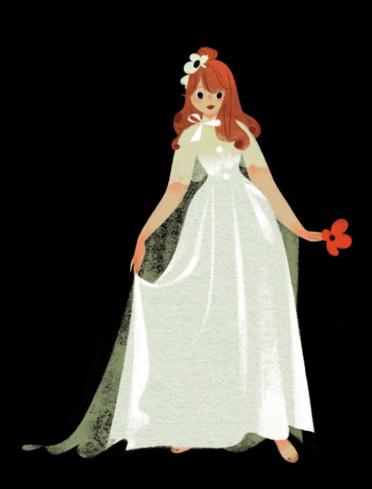 a woman in a white dress holding a red flower on her left hand and wearing a tiara