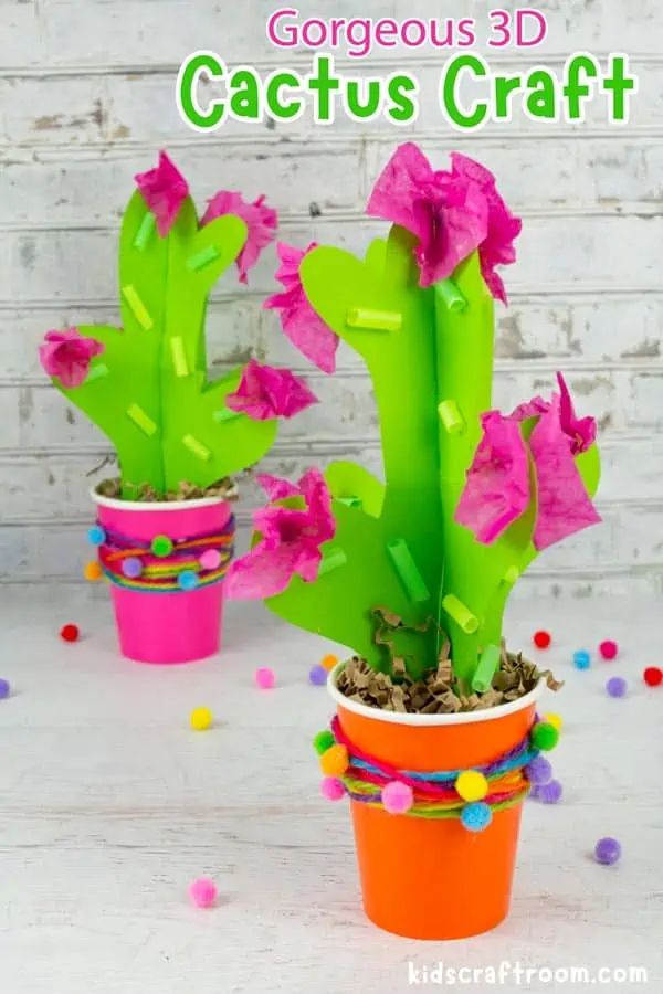 3d Cactus Craft, Encanto Arts And Crafts, Mexico Art Projects For Kids, Cactus Art Project, Desert Art Projects For Kids, Encanto Crafts For Kids, Desert Crafts For Kids, Cactus Activity, Cactus Art For Kids