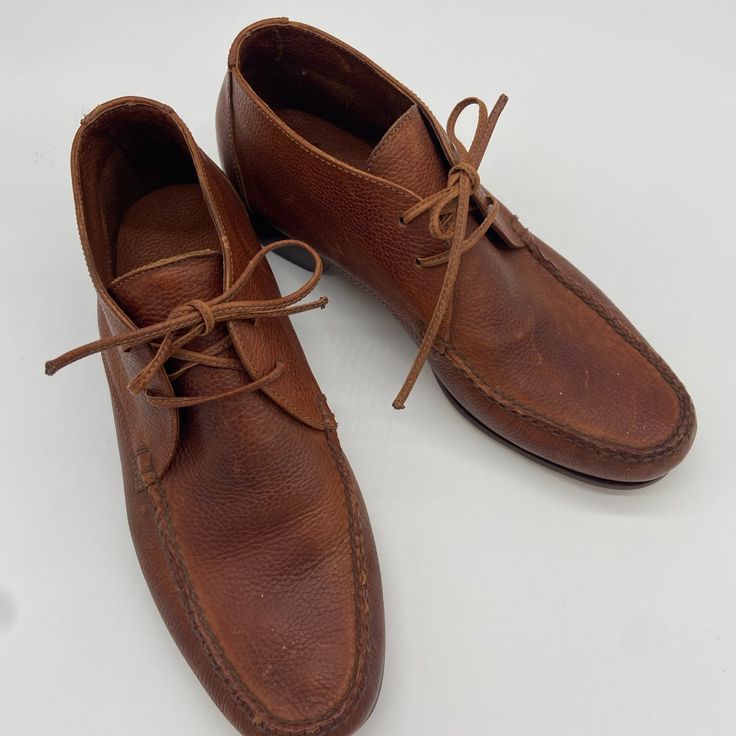 Cole Haan Mens Chukka Leather Boots Size 10e New Never Worn Few Minor Scratches Rich Cognac Brown Leather Casual Leather Moc Toe Dress Shoes, Casual Leather Dress Shoes With Moc Toe, Leather Moccasins For Derby With Round Toe, Casual Goodyear Welted Moc Toe Leather Shoes, Masculine Leather Shoes With Textured Sole, Casual Leather Dress Shoes With Almond Toe, Casual Leather Moccasins With Plain Toe, Casual Wingtip Goodyear Welted Moccasins, Casual Wingtip Moccasins With Goodyear Welt