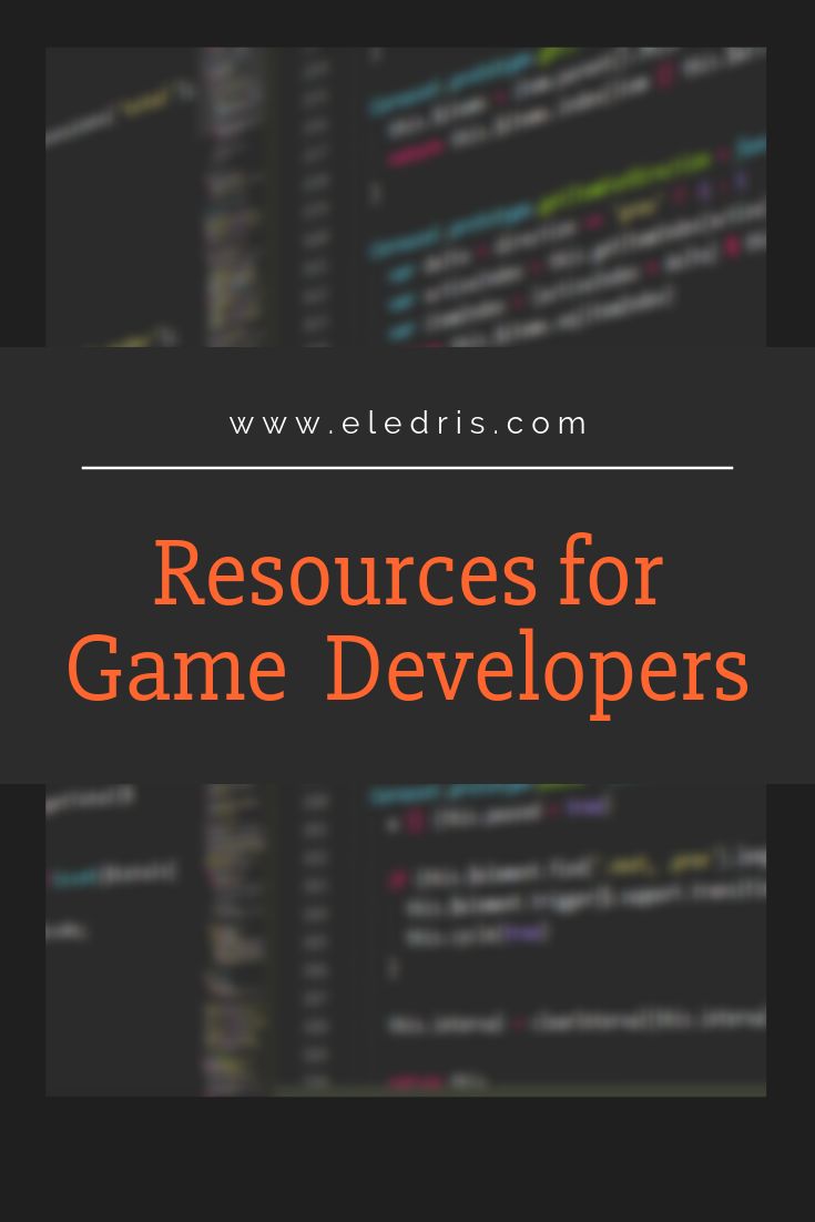 a black background with text that reads resources for game developers, and an image of