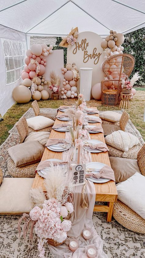 a table set up for a baby shower party