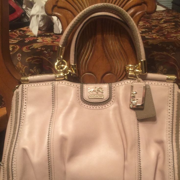 Beautiful Pink Coach Handbag Never Carried. 15"W X 10"H X 5"D Beautiful Leather. Tan Color Trim. Shoulder Strap. Purchased But It Was Too Large For Me. New Without Tags. Designer Satchel For Errands, Designer Soft Leather Satchel Tote, Designer Soft Leather Bags For Errands, Designer Soft Leather Handheld Bag, Designer Handheld Soft Leather Bag, Elegant Bag For Errands With Handle Drop, Designer Gold Soft Leather Bag, Designer Soft Leather Satchel For Shopping, Coach Luxury Soft Leather Satchel