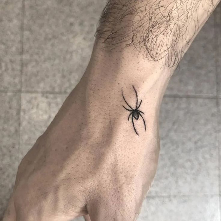 a person's hand with a small spider tattoo on the left side of their wrist