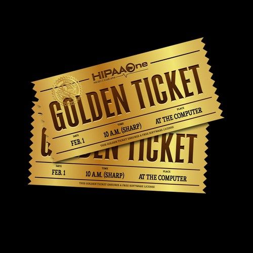 two golden tickets sitting side by side on top of each other in front of a black background