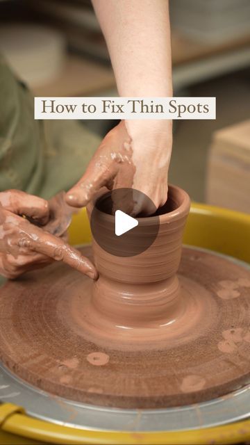 a person making a pot on a pottery wheel with the words how to fix thin spots