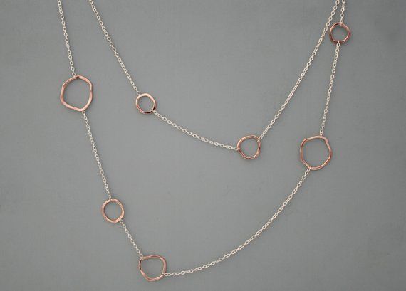 Extra long necklace with rose gold filled links and silver chain, mixed metal, Rachel Wilder Handmad Tous Jewelry, Extra Long Necklace, Necklace Inspiration, Gold Rings Jewelry, Jasper Necklace, Wear Necklaces, Gemstone Stud Earrings, Cluster Necklace, Emerald Necklace