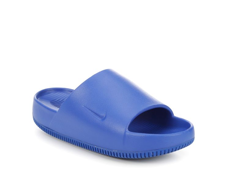 Engineered with lightweight materials, these slides provide a comfortable and easy slip-on experience. Whether you're recovering from an intense workout, or taking it easy by the pool, embrace your feet in calm, cool comfort. Easy slip-on entry, Lightly padded footbed, Textured outsole provides traction, Open toe | Men's Nike Calm Slide Sport Slides Sandals in Game Royal Blue Size 11 Non-slip Slides For Pool, Nike Casual Slip-on Flip Flops, Casual Nike Slip-on Flip Flops, Non-slip Blue Flip Flops For Swimming, Casual Non-slip Sandals For Swimming, Casual Nike Flip Flops, Nike Open Toe Slides For Vacation, Nike Summer Flat Slides, Non-slip Slip-on Sandals For Swimming