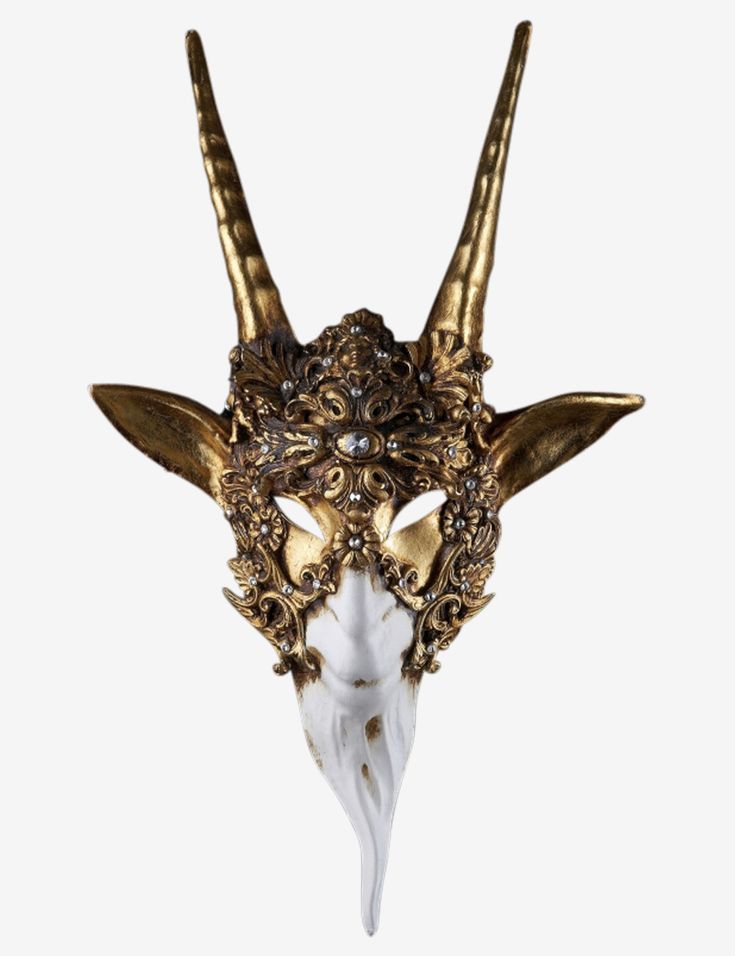 Capricornus authentic venetian mask in paper mache with a unique baroque style. This item is strictly handcrafted in Venice, Italy by the famous artists of the city according to the carnival tradition. Each item comes with certificate of authenticity. Mask Dimensions: Height: 56 cmWidth: 39 cmDepth: 10 cm Venetian Costumes, Goat Mask, Ball Masks, Venetian Masquerade Masks, Venice Mask, Venetian Carnival Masks, Diamond Skull, Mask Aesthetic, Ball Mask