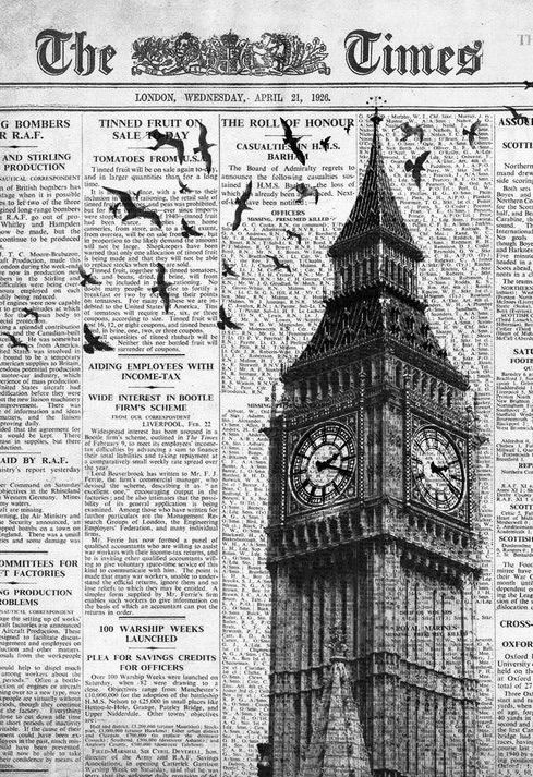 an old newspaper with the big ben clock tower