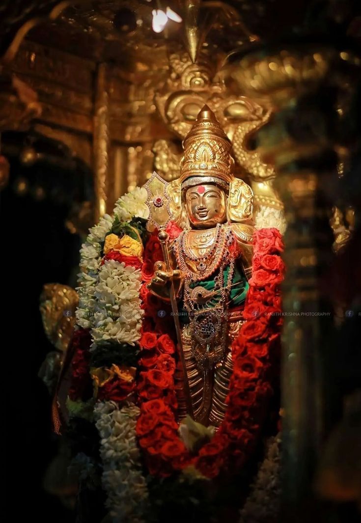 the statue of lord ganesh is surrounded by flowers