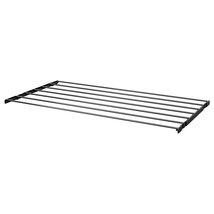 a black metal shelf with four bars on the bottom and one bar at the top