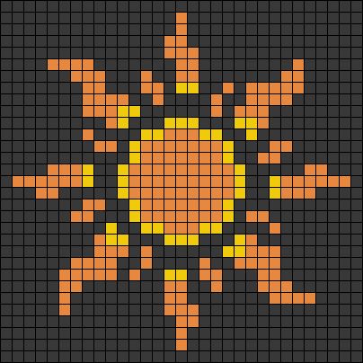 an orange and yellow cross stitched sun