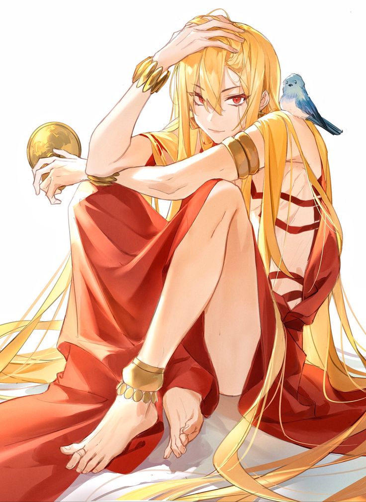 a blonde haired woman sitting on the ground with a bird perched on her arm and head