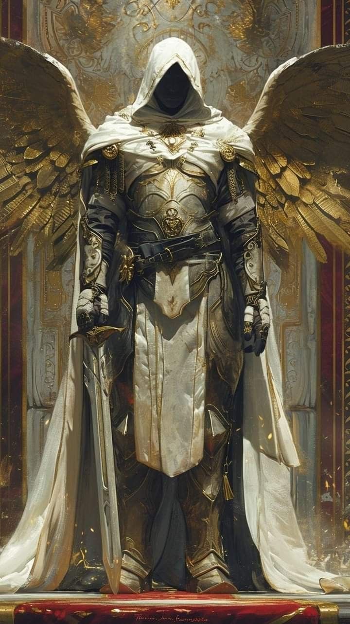 a painting of a knight with wings and armor