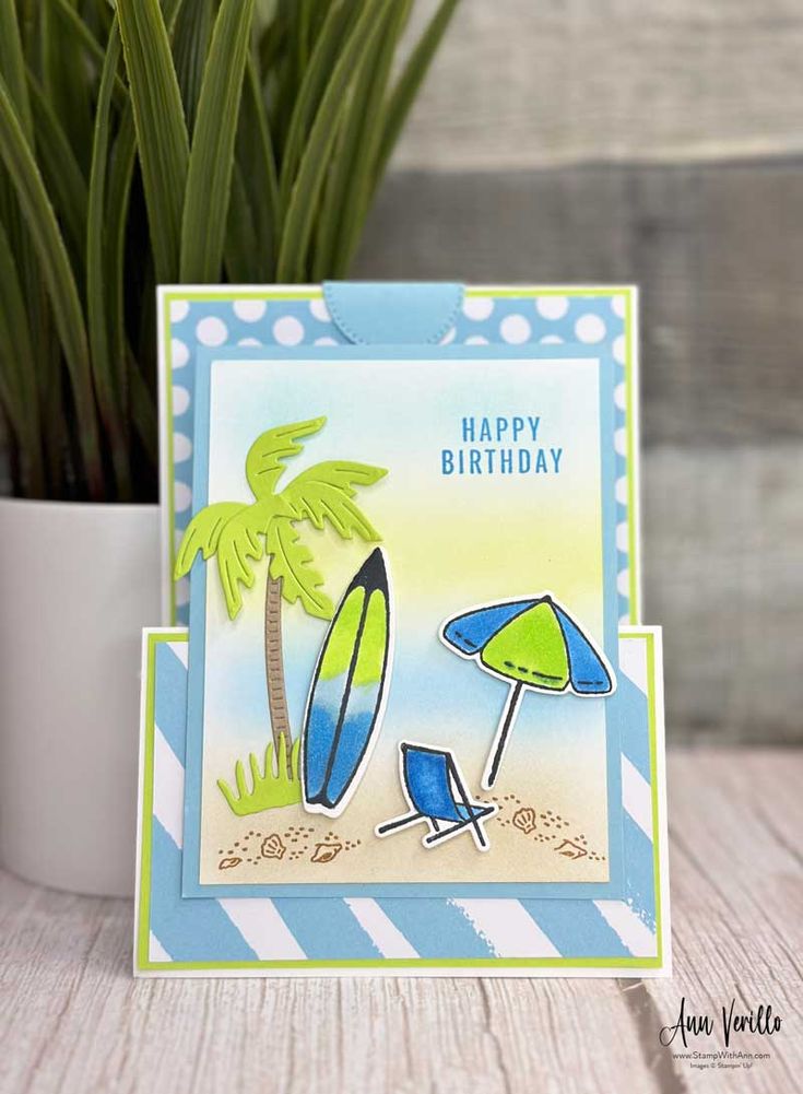 a birthday card with an image of a beach scene