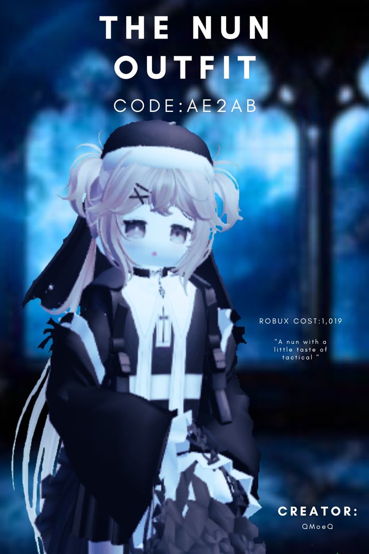 an anime character in black and white clothes with the words, the nun outfit codeeaba