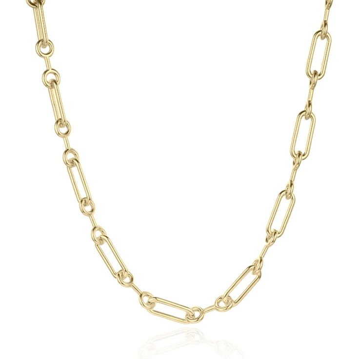 Lacey Chain Necklace close up Classic Stainless Steel Link Necklace, Trendy Yellow Gold Necklaces With Rectangular Links, Trendy Yellow Gold Necklace With Rectangular Links, Gold-tone Cable Chain Necklaces, Classic Link Chain Necklace In Stainless Steel, Classic Stainless Steel Link Chain Necklace, Trendy Gold-tone Link Necklace, Trendy Gold-tone Link Chain Necklace, Modern Gold-tone Necklaces With Cable Chain