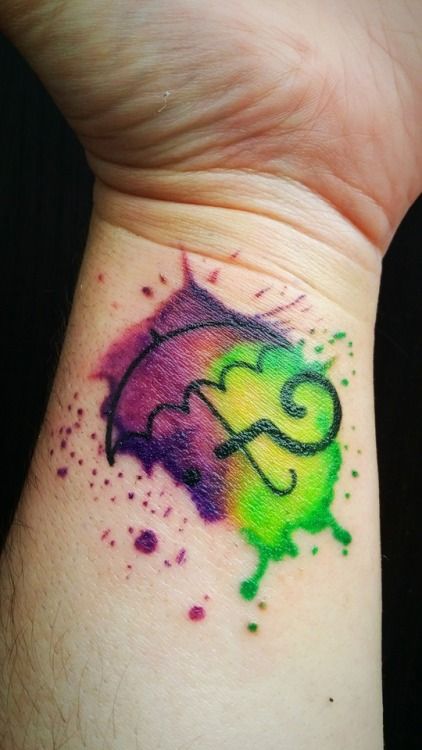 a colorful tattoo on the wrist of a woman