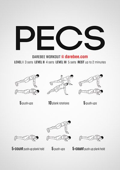 the pecs workout poster shows how to do it in 5 minutes or less, with instructions for each step