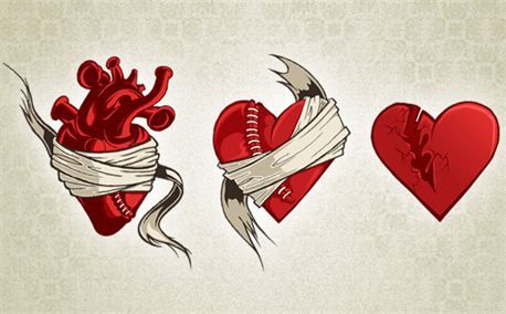 three hearts with ribbons tied around them