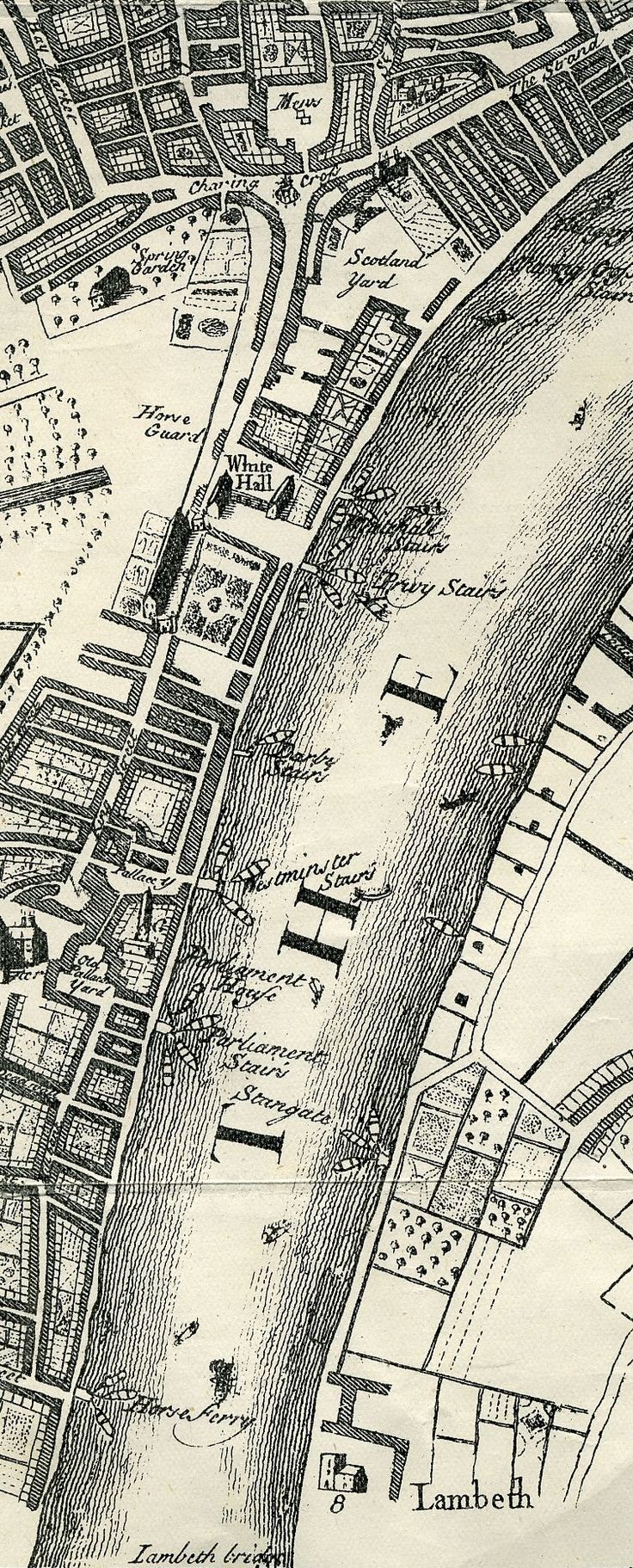 an old map of the city of london, england in black and white with water running through it