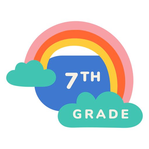 the 9th grade logo with clouds and a rainbow in the background on a white background