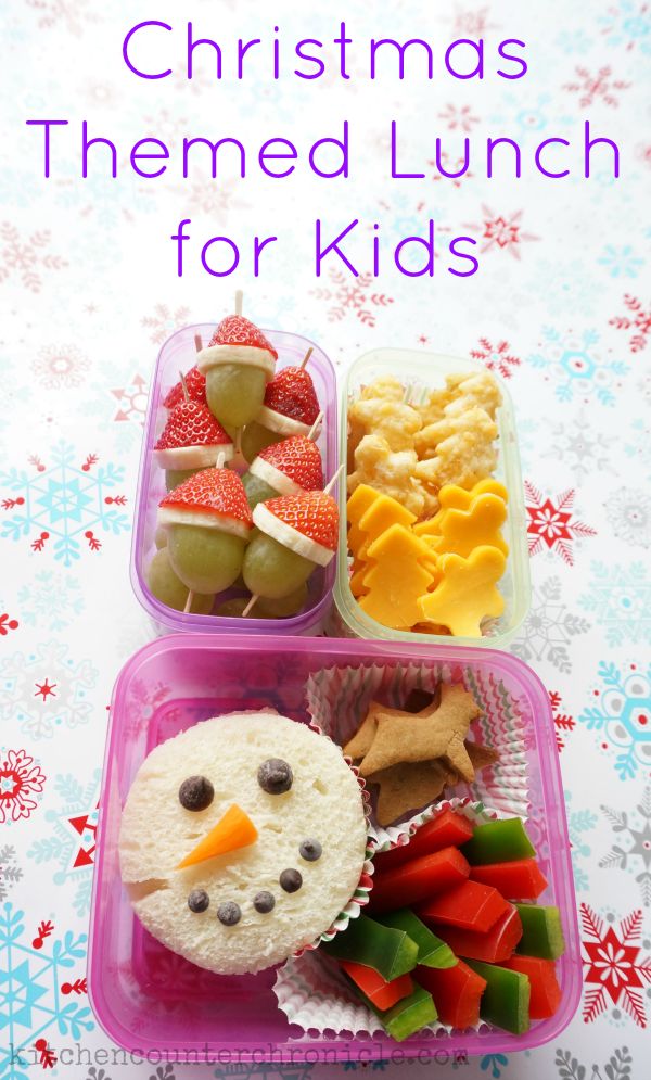 christmas themed lunch for kids in plastic containers