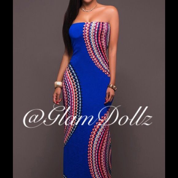 Long Sexy Maxi Ribbed Back Trendy Blue Bodycon Dress For Night Out, Trendy Blue Bodycon Dress For Club, Trendy Blue Maxi Dress For Party, Fitted Blue Bodycon Dress For Beach, Trendy Blue Maxi Dress, Royal Blue Maxi Dress For Summer Nights, Bold Fitted Party Dress, Blue Strapless Maxi Dress For Night Out, Blue Backless Maxi Dress For Night Out