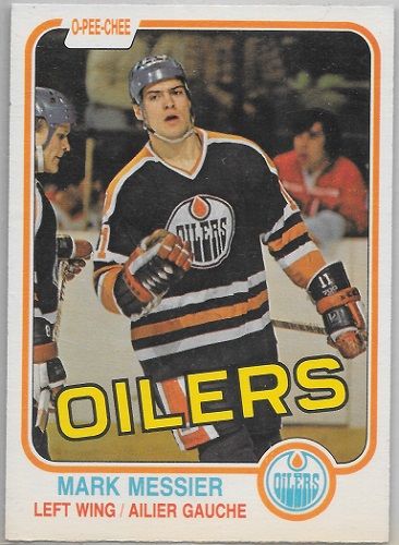 an older hockey card with the oilers'mark messier on it