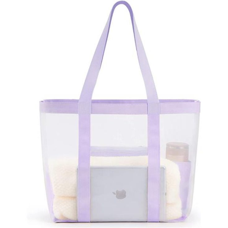 an image of a clear bag with laptop and toiletries in it on a white background