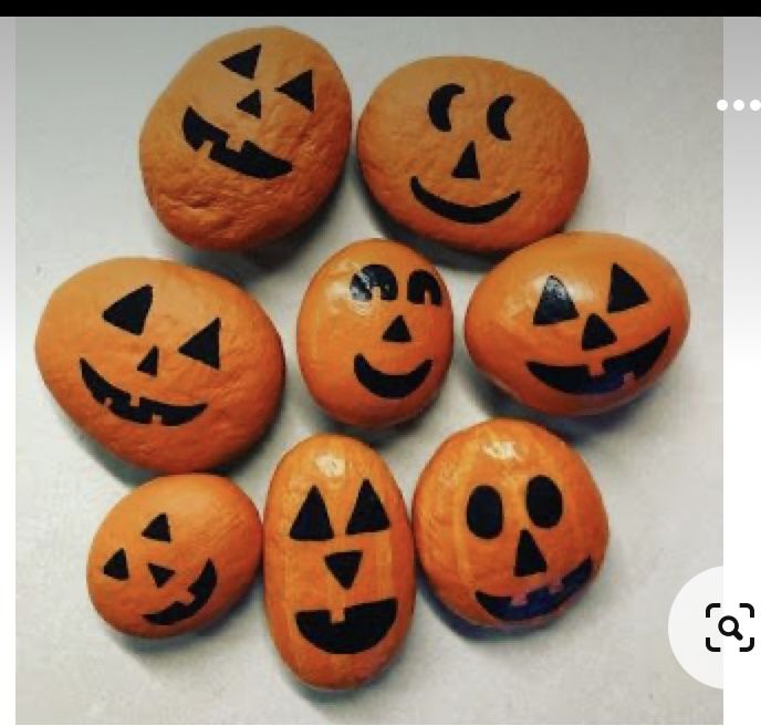 six pumpkins with faces painted on them sitting next to each other in front of a white background