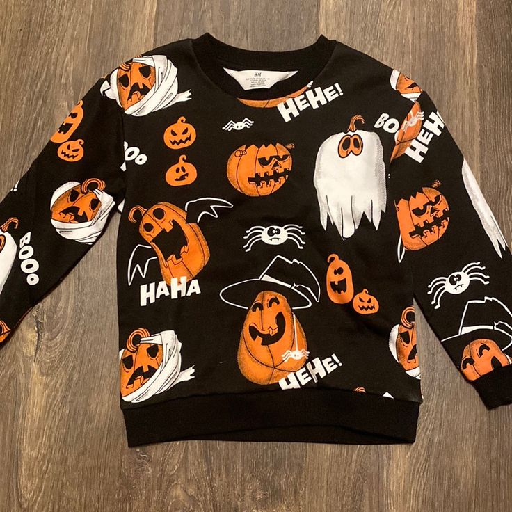 H&M Halloween Crewneck- 5t - Never Worn Black Tops With Cartoon Print For Playtime, Black Cartoon Print Tops For Playtime, Fun Black Tops For Playtime, Halloween Crewneck, H&m Shirts, Kids Shirts, Customer Support, Full Service, Shirts Tops