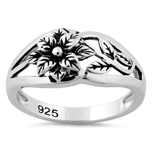 Sterling Silver Flower Ring Silver Flower Ring With Intricate Design, Silver Flower-shaped Sterling Silver Jewelry, Elegant Hallmarked Silver Flower Ring, Nickel-free Silver Sterling Flower Ring, Hallmarked Sterling Silver Flower Ring, Plain Silver Rings, Silver Flower Ring, Gothic Rings, Silver Jewels