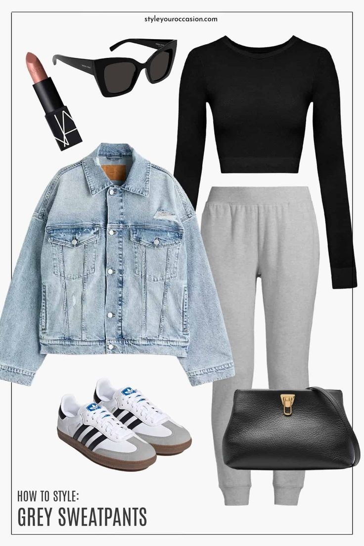 Gray Adidas Sweatpants Outfit, Grey Tracksuit Pants Outfit, How To Wear A Tracksuit, Comfortable Sweatpants Outfits, Fall Sweat Pants Outfit, Shoes With Sweatpants, Sports Attire For Women Outfit Ideas, Hanging Out Outfit Casual, Grey Lounge Pants Outfits