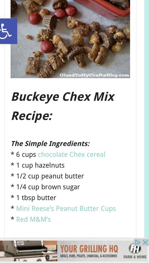 the recipe for buckeye chex mix is shown in this screenshot from an email