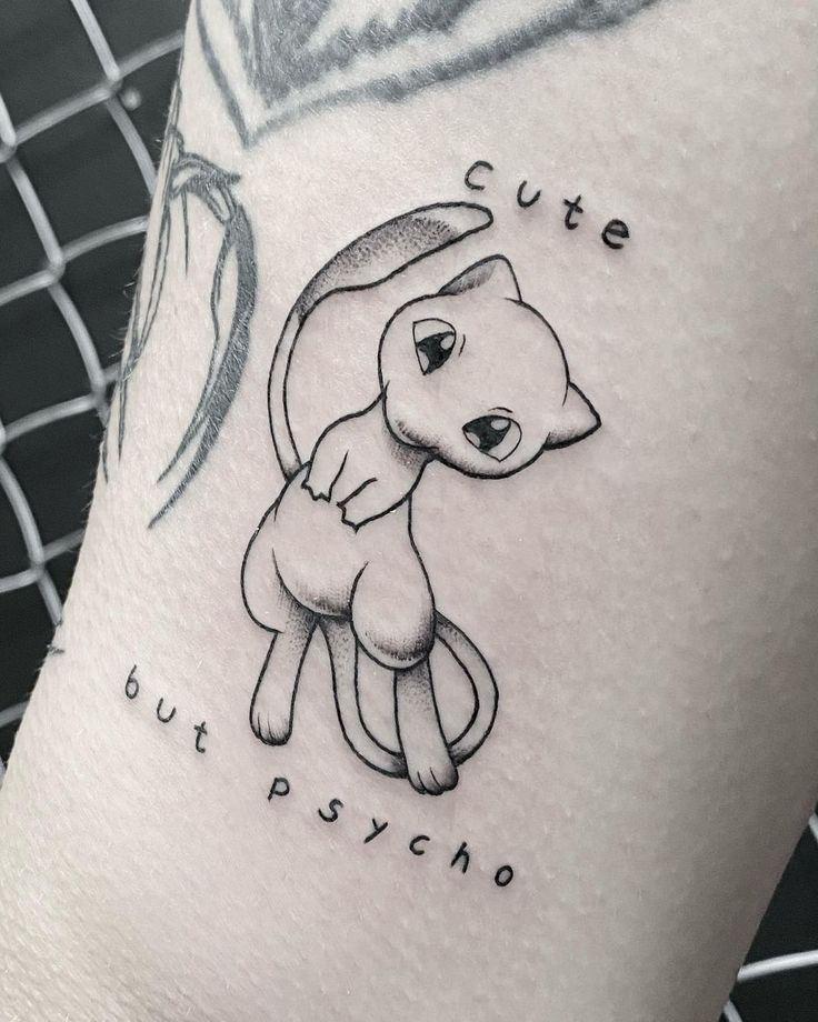 Anime Linework Tattoo, Simple Pokemon Tattoo, Matching Pokemon Tattoos, Mew Tattoo, Gengar Tattoo, Aurorus Pokemon, Disney Stitch Tattoo, Camera Tattoo Design, Evolution Tattoo