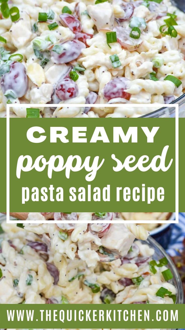 creamy poppy seed pasta salad recipe with green onions