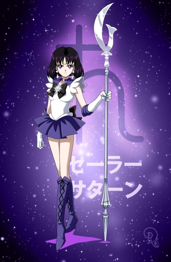 an anime character with long black hair holding a pole