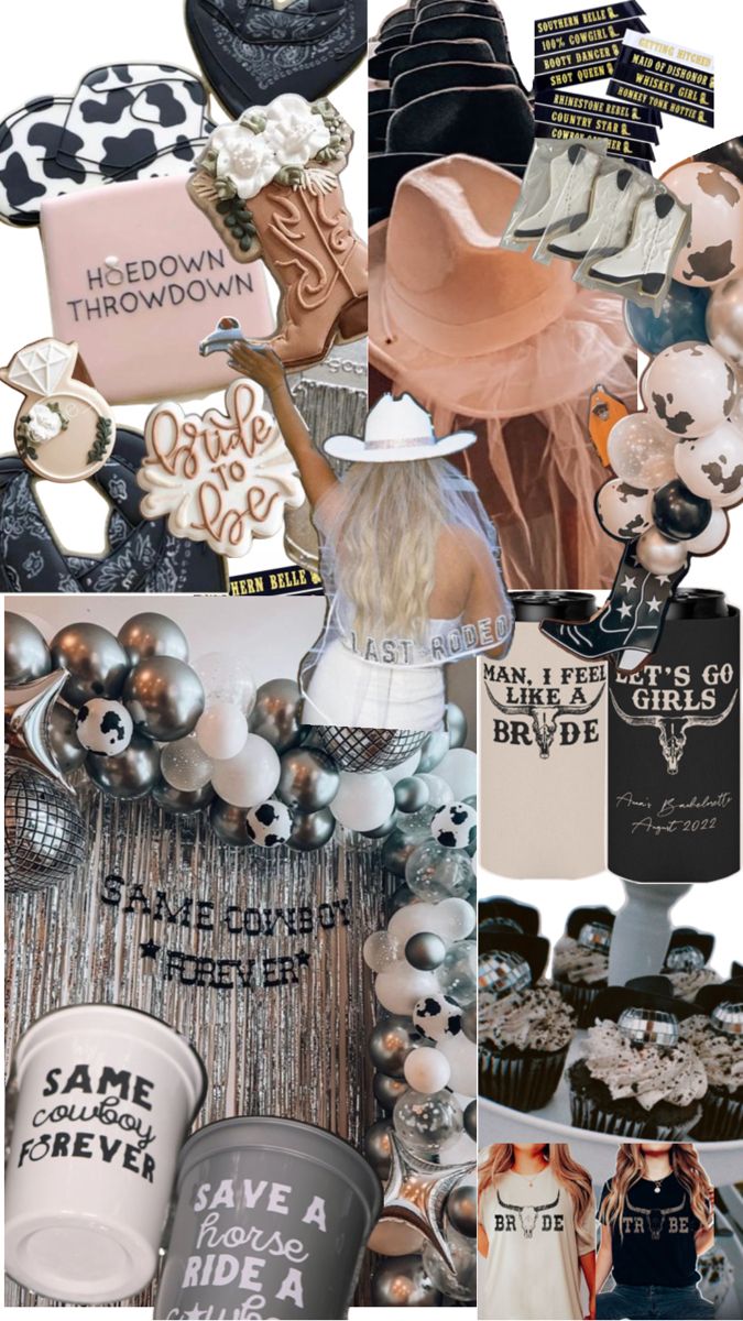 a collage of different items including hats, balloons and other things in black and white