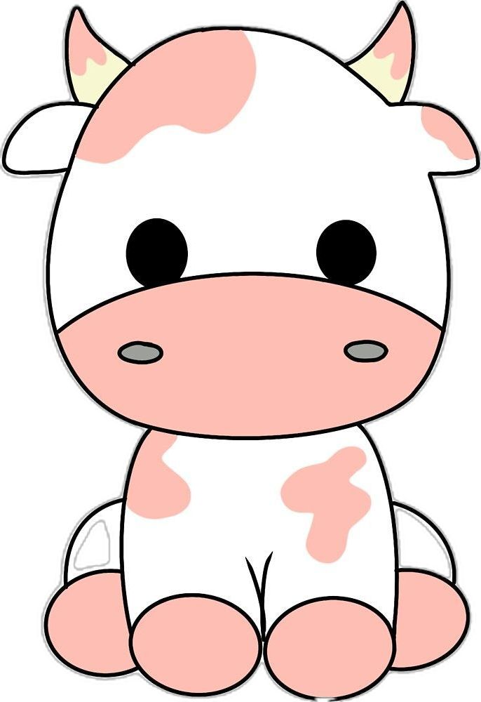 a cartoon cow with big eyes sitting down