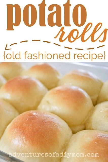 a close up of bread rolls in a baking pan with the words potato rolls on it