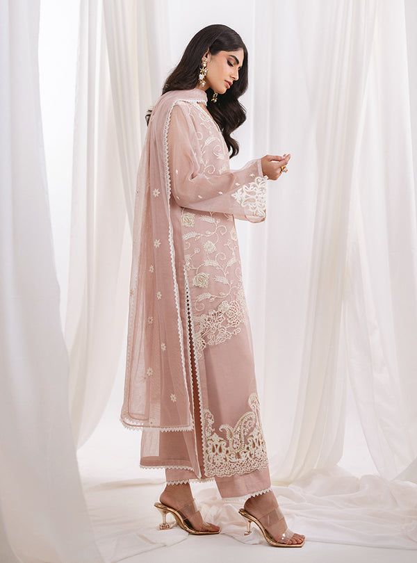 Indulge in the epitome of femininity with our enchanting light pink ensemble. perfectly allured with floral all over with exquisite thread work on the front, delicately intertwined motifs create a mesmerizing pattern that adds depth and allure. Paired seamlessly with matching pants, Completing the ensemble is a sheer net dupatta adorned with intricate white embroidery. Shirt: NetPants: Raw SilkDupatta: Net Pink Sets For Spring Reception, Feminine Pink Sets With Floral Embroidery, Feminine Pink Floral Embroidered Sets, Spring Reception Pink Sets, Pink Georgette Sets For Spring, Elegant Pink Designer Wear Sets, Feminine Festive Sets With Chikankari Embroidery, Festive Feminine Sets With Chikankari Embroidery, Festive Feminine Chikankari Embroidery Sets