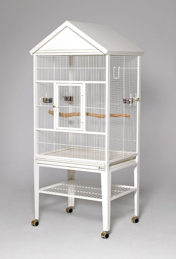 a white bird cage sitting on top of a table