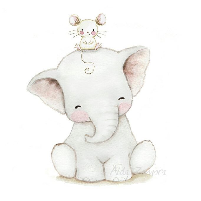 an elephant with a mouse on it's head is sitting in front of a white background