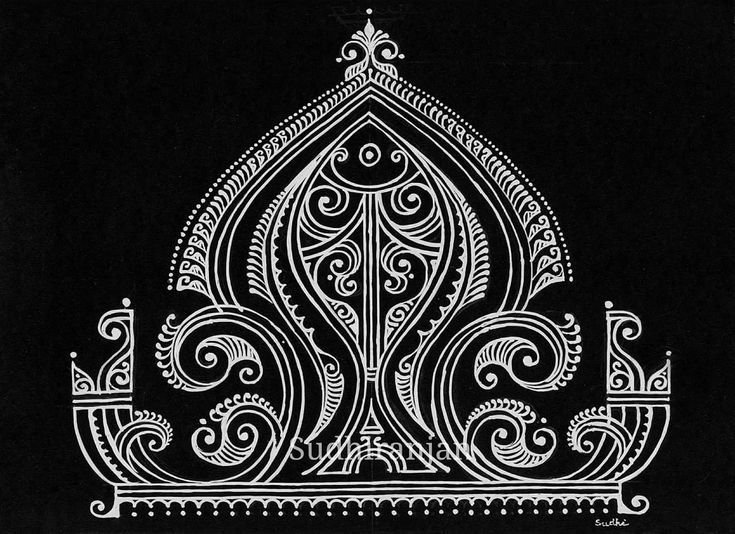 a black and white drawing of an ornate design