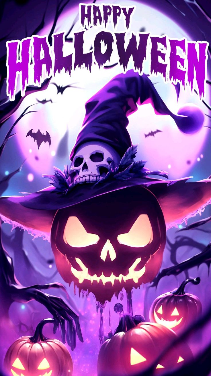 a halloween poster with pumpkins, jack - o - lanterns and a witch's hat