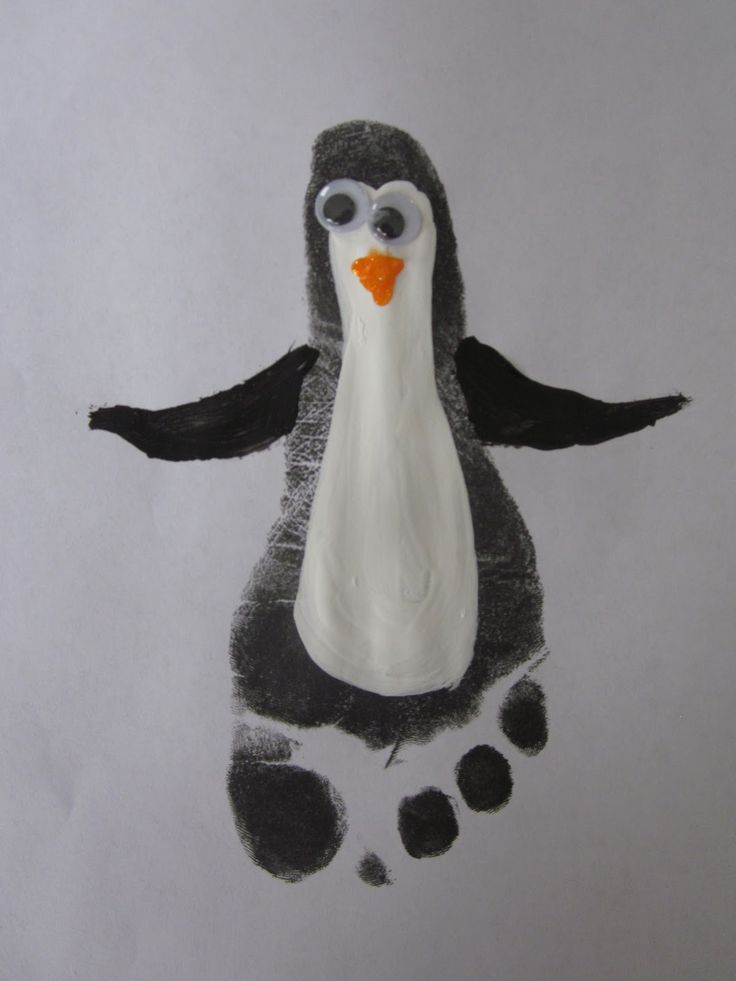 a drawing of a penguin with paw prints on it