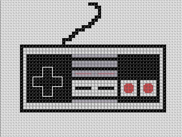 Another day, another thing to distract me from my self-imposed deadline for finishing the Dark World geeky pattern to give to the internet. This time I’m going back to my gaming roots —… Cute Mini Cross Stitch Patterns, Video Game Cross Stitch, Subversive Cross Stitches, Stitch Games, Geek Cross Stitch, Nes Controller, Crochet Needlework, Dark World, Pixel Crochet